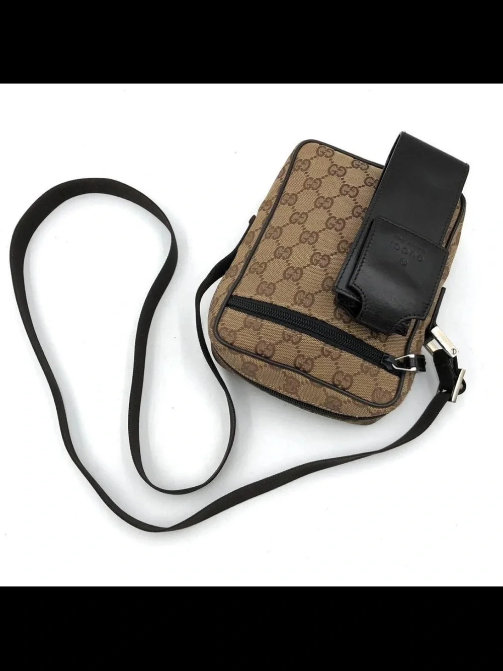 Gucci Brown Monogram Messenger Bag with Black Leather Pouch